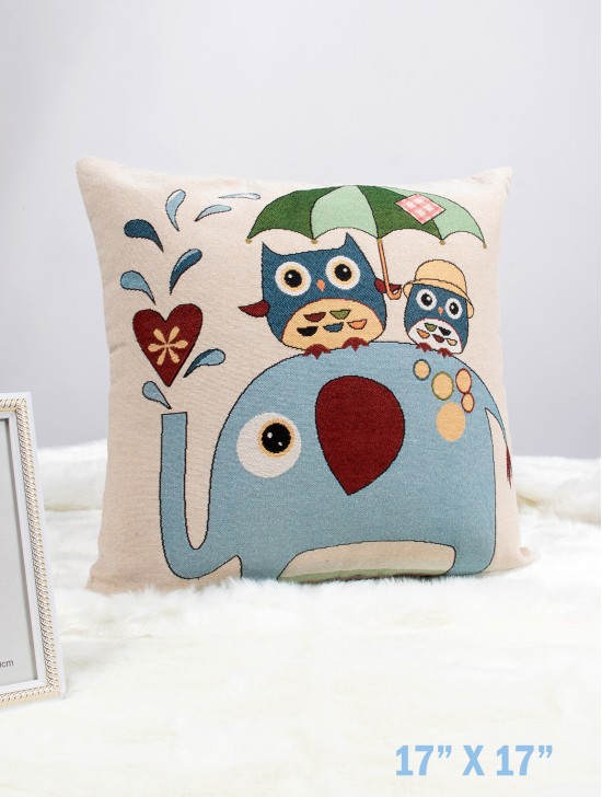 ELEPHANT AND OWL PRINT CUSHION & FILLER